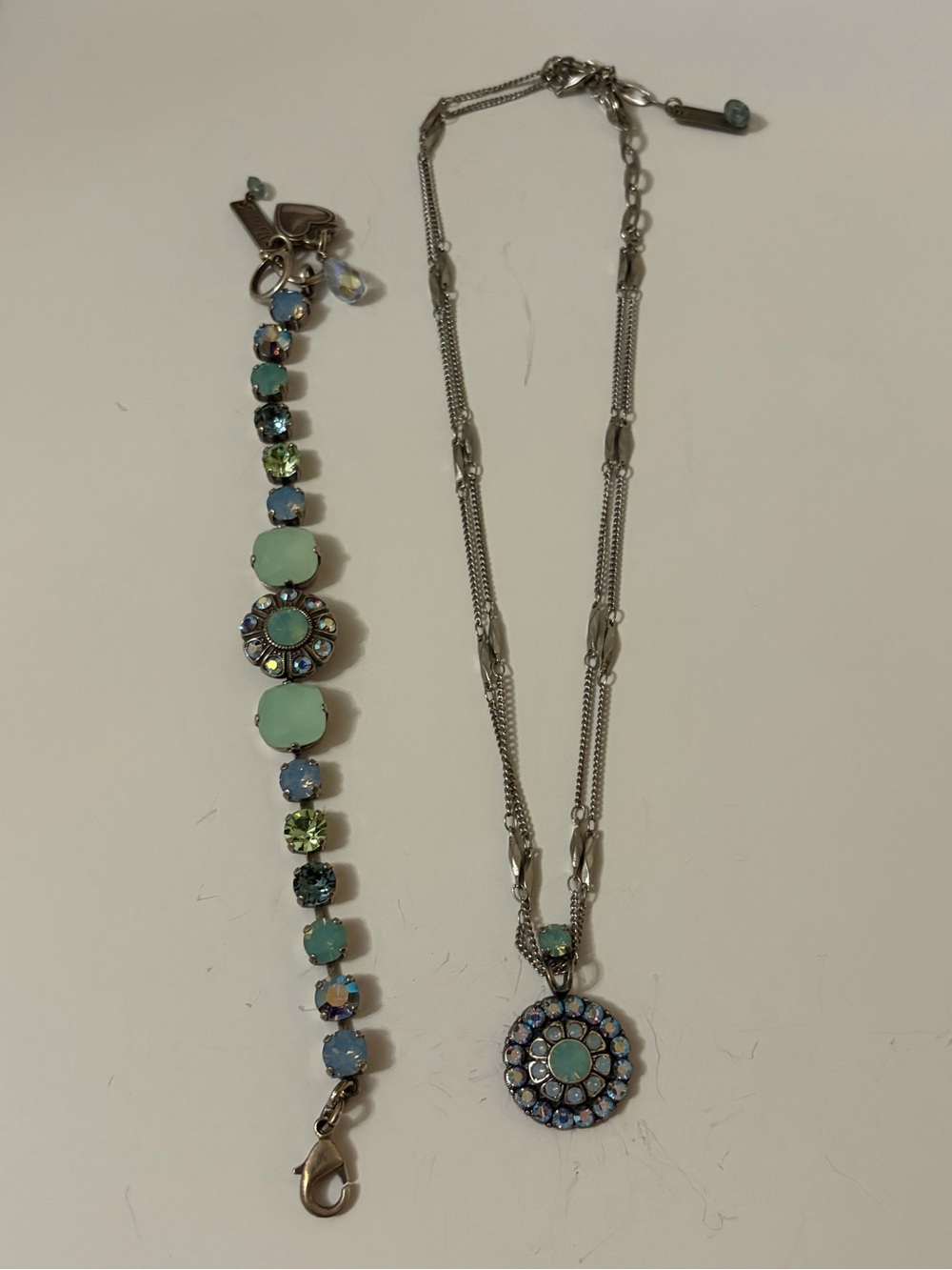 Mariana Light Green Crystal Pendant Necklace and Bracelet Set